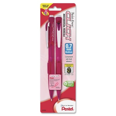 Pentel Of America Pink Ribbon Twist-Erase CLICK Mechanical Pencil- 0.7 mm- 2/Pk PD277TBP2PBC